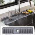 24 Inch Silicone Faucet Mat for Kitchen Sink Splash Guard - 7° Slope Water Draining Mat With Fasten Button for Bathroom Area (Dark Grey, 24''x5.5'')