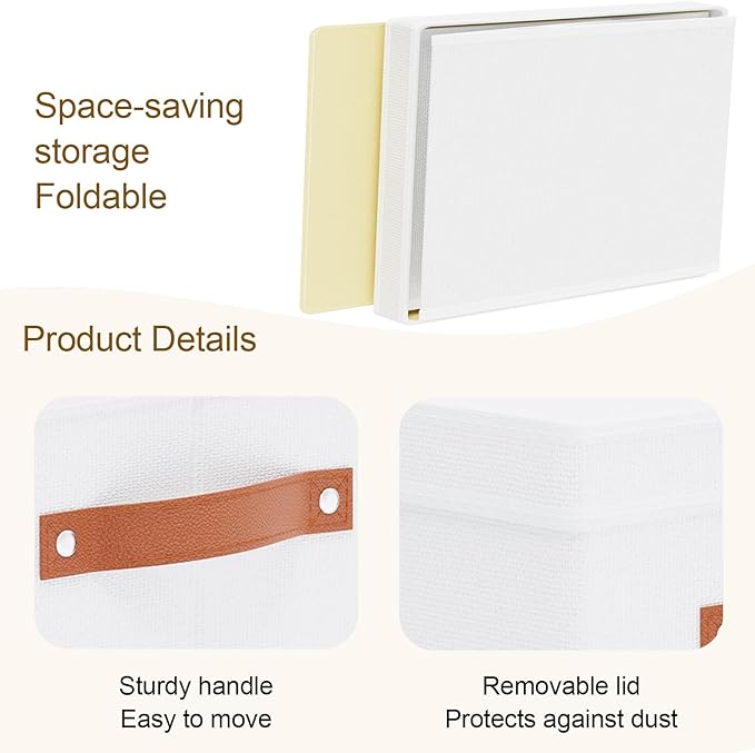 Fabric Storage Bins, 7.1 x 9.1 x 13 Inch Clothes Boxes for Shelves with Lids, Baskets for Organizing with Handles, Decorative Linen Closet Organizers, White, 5 Pack