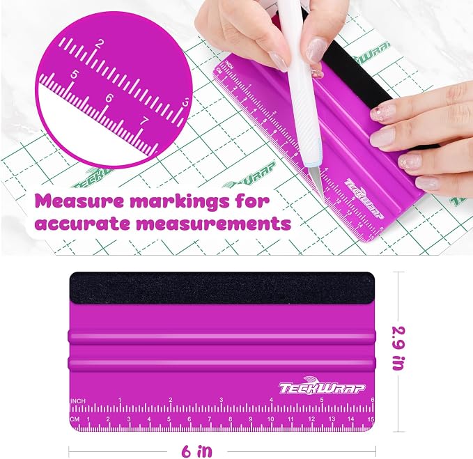 TECKWRAP Professional Felt Squeegee for Vinyl, Pitaya, 2 PCS, 6"x2.9" | For Vinyl Decals, Inkjet Vinyl Sticker Paper, Wallpaper, Scratch-Free Application