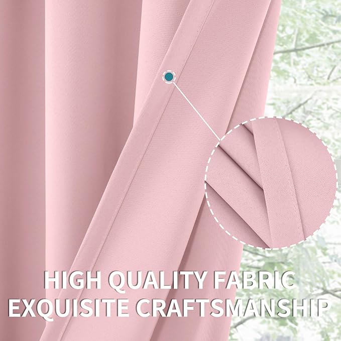 BGment Baby Pink Room Darkening Curtains for Short Window - Rod Pocket Thermal Insulated Blackout Curtains for Girl Bedroom, 42 x 40 Inch, 2 Panels