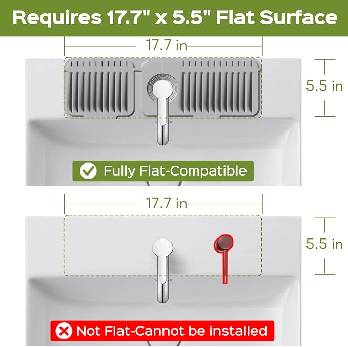 18 Inch Silicone Faucet Mat for Kitchen Sink Splash Guard – 2025 Upgraded Draining Mat with Water Tray Behind Faucet – Countertop Protectors to Catch Spills (Gray, 17.7" x 5.5")