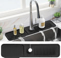 PoYang 24 Inch Faucet Mat for Kitchen Sink Splash Guard Behind Faucet, Sink Protectors for Kitchen Sink Faucet Mat Splash Guard for Kitchen Sink Area, Longer Silicone Faucet Guard Draining Mat, Black