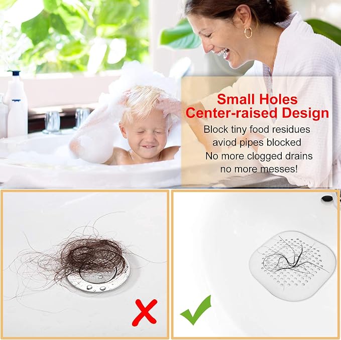 Bovinde Hair Drain Catcher,Square Cover for Shower 4 Pack (Aluminium Grey) | Drainer Cover Silicone Hair Stopper with Suction Cups,Protector Accessories,Easy to Install Suit for Bathroom,Bathtub,Sink