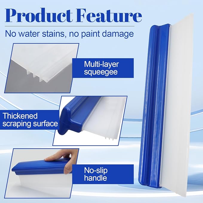 Uenhoy 2 Pack Car Squeegee 12 Inches, Flexible Car Water Scraper, Blue | Automotive Wiper, Silicone Water Blade for Car Windshield, Window, Home Glass