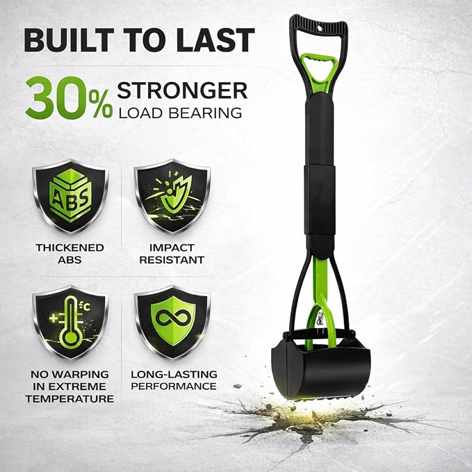 28“pooper scooper,dog pooper scooper,pooper scooper for large dogs,Folding Dog Poop Scooper, No-Bend Cleanup,with Durable Spring & Premium Material, Works on Grass/Dirt/Gravel & More Surfaces (Green)