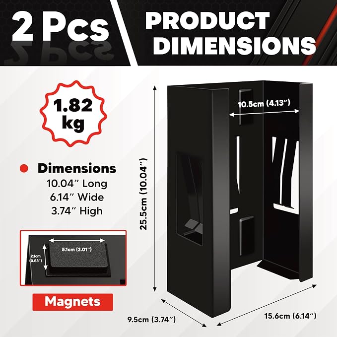 C&T 2 Piece Magnetic Glove Box Holder, Tissue Dispenser, Holds Boxes of Gloves, Towels, Wipes and Tissues,Suitable for Wall mounting, toolboxes, garages, workshops, Offices and Kitchens