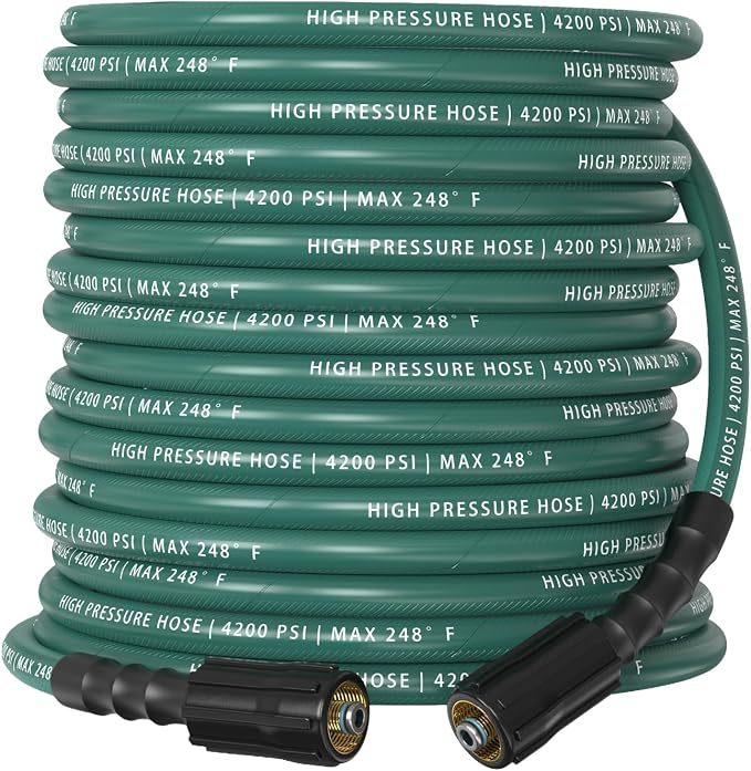 Pressure Washer Hose 50 ft, 4200 PSI Steel-Braided & Durable - Flexible & Kink-Resistant, Power Washer Hose with M22-14mm Stainless Steel Swivel Plug, Hot/Cold Water Compatible - Green