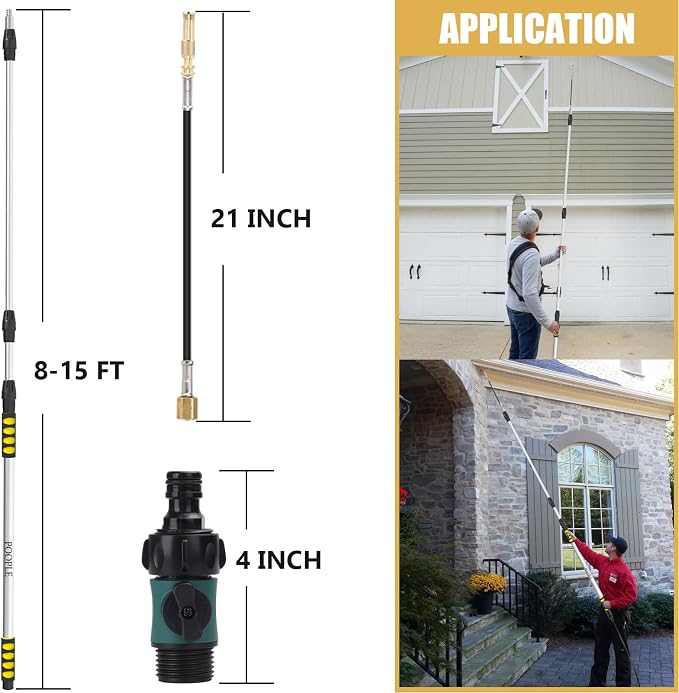 16FT (24ft Reach) Telescopic Gutter Cleaning Tools from The Ground, Rain Gutter Cleaners Tool with Hose Copper Attachment, Long Reach Gutters Cleaner Wand with Extension Pole