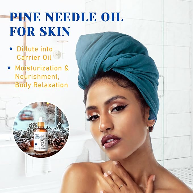 HIQILI Pine Needle Essential Oil for Diffuser, Soap & Candle | Can be added to DIY perfume and cleaning spray, fresh woody aroma aids aromatherapy breathing care – 30mL / 1.01 fl.oz