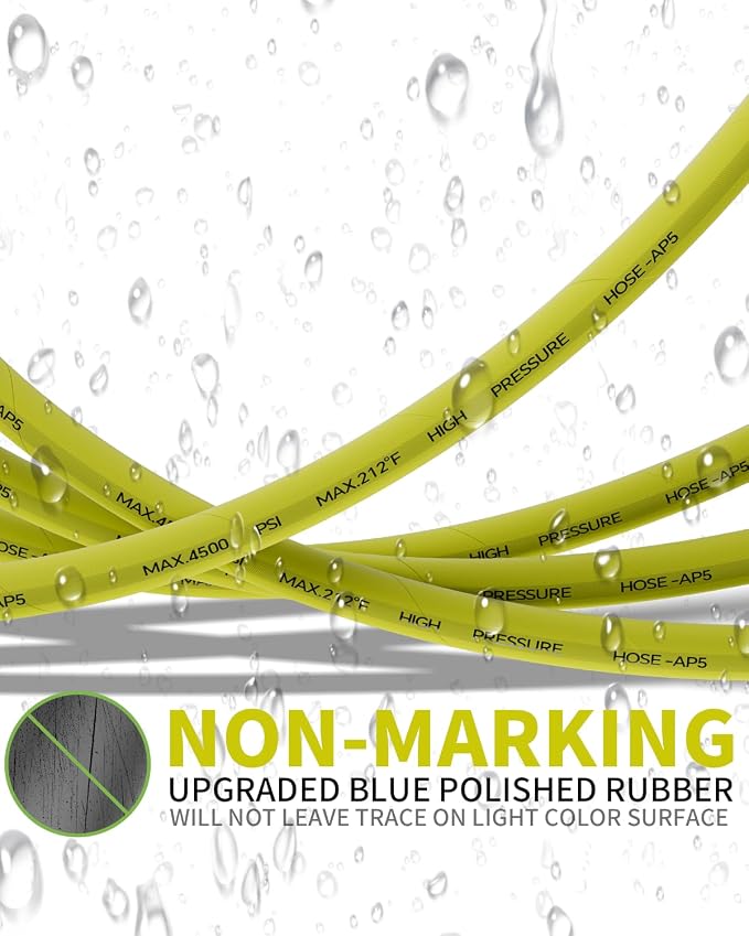 Pressure Washer Hose 150FT 3/8" for Cold and Hot Water 212°F, with Swivel Quick Connect, 4500PSI Kink Resistant Grade Steel Wire Braided, Power Washer Hose With 2pcs M22-14mm Adapter