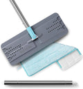 JOYMOOP Flat Mop, Microfiber Floor Cleaner with 60" Long Handle and Flexible 13" Head, Grey & Cyan Blue
