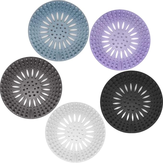 Gotega 5 Pack Bathroom Sink Drain Strainers, Hair Catcher for Shower | Shower drain covers protector, flexible TPR material, light-colored, hair trap garbage disposal parts, easy to clean