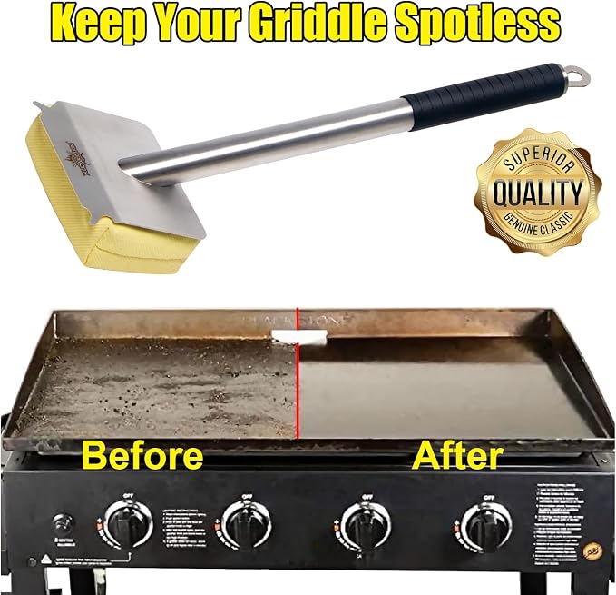 XUDAKAIXIN Grill Brush Bristle Free,BBQ Replaceable Scraper Cleaning Head,Safe Grill Accessories for Cast Iron Grates/Porcelain/Weber Gas/Charcoal Grill,Grill Brush for Outdoor Grill-Yellow