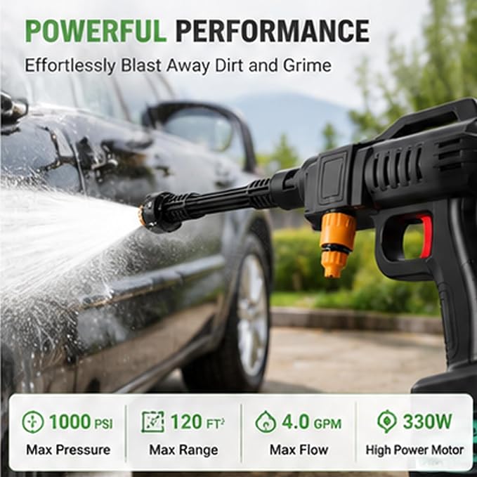Cordless Portable Washer, Handheld Washer, Battery Operated Washer for Car Home Outdoor Patio Garden, Lightweight Car Washer, Washer, Cleaner with 5M Elastic Hose