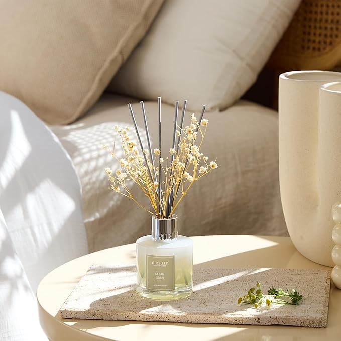 Reed Diffuser Set,3.38 fl oz (100 ml) - Clean Linen Oil Diffusers with 8 Reed Sticks,Home Fragrance Reed Diffuser for Bathroom Shelf Decor