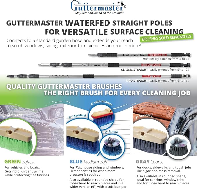 Guttermaster Blue Flow Through Essential Flagged-End Brush Head, 8-Inch | GM-215NP-8 Oblong medium soft bristle brush for gentle car wash, RV, boat, large vehicles, compatible with pole handle