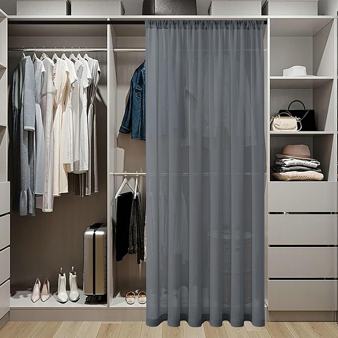 Tollpiz Sheer Door Curtain Closet Linen Textured Curtain Sheers Doorway Light Filtering Voile French Door Rod Pocket Curtains Patio Glass Door, 25 x 80 inches Long, Dark Grey, Set of 1 Panel
