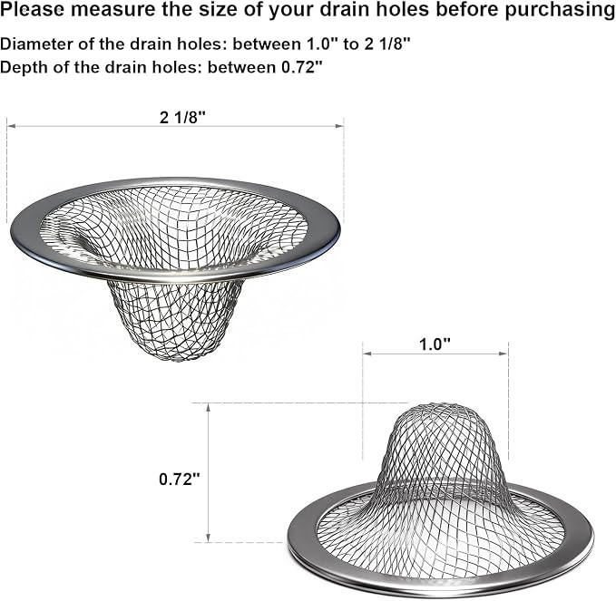 Huntonry 1.0" Small Drain Strainer, Sink Drain Hair Catcher, Bathroom Sink Drain Strainer, 2PCS Drain Mesh Baskets for Laundry, Mop Pool, Utility, Slop, RV Sink, Stainless Steel Drain Filter