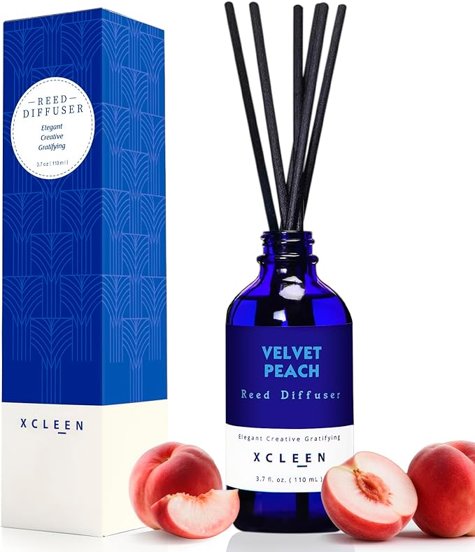 Xcleen Reed Diffuser Set, Velvet Peach Scent Fragrance Oil Diffuser, Reed Diffusers for Home, Bathroom Air Fresheners & Decor