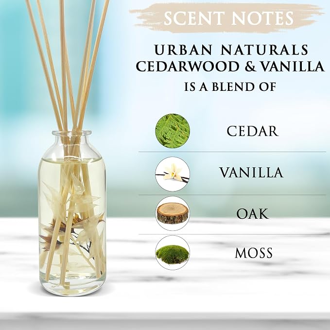 Reed Diffuser Set, Cedarwood & Vanilla - Bathroom Décor | Made with Essential Oils & Real Botanicals, Cedar, Oak and Moss, Made in the USA