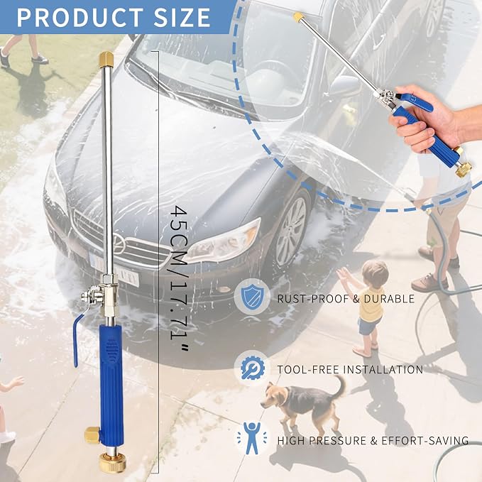 High Pressure Jet Hose Nozzle Attachment Wand，Power Washer Hydro Nozzle Attachment,Wand Lance for Gutter Patio Car Pet Window Glass Blue
