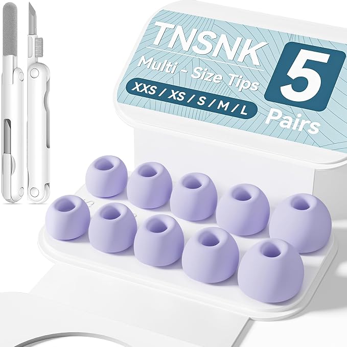 5 Pairs Replacement Ear Tips for AirPods Pro 3(White) | with Noise Reduction Hole,Built-in dust Guard Screen Silicone Ear Tips with Cleaning Pen - 5 Sizes(XXS/XS/S/M/L)