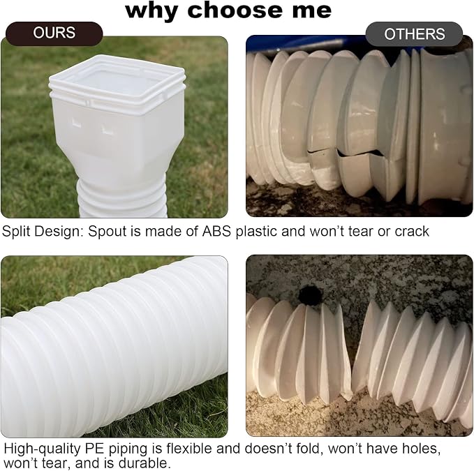 plusgutter 16.5ft Long Gutter Downspout Extensions Flexible, 4" Diameter Drain Downspout Extender, Down Spout Drain Extender for Rainwater Drainage, Extendable from 3.4ft to 16.5ft(1Pack, White)