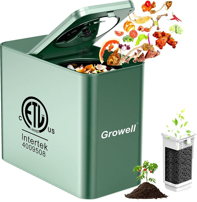 Growell 3.2L Smart Electric Composter, Countertop Food Waste Indoor Bin | Indoor Kitchen Compost,LED Display,Odorless & Low Noise,Auto-Cleaning,One-Touch Operation,Turns Waste to Fertilizer Quickly