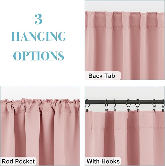 RYB HOME Kitchen Window Curtains Over Sink - Blackout Insualting Privacy Curtains for Kids Bedroom Kitchen Bathroom Basement Cafe Cabinet Tiers Drapes, 34 Width x 30 Length, 2 Panels, Peach Blush