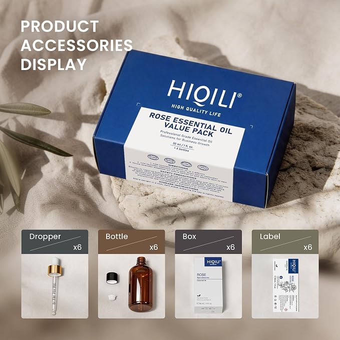 HIQILI Rose Fragrance Oil Set, 6-Pack for Skin, Diffuser & DIY Use | Bulk Pack for Business & Holiday Gifting, Pet Safe & Long Lasting for DIY Candle & Soap Making - 30mL / 1.01 fl oz