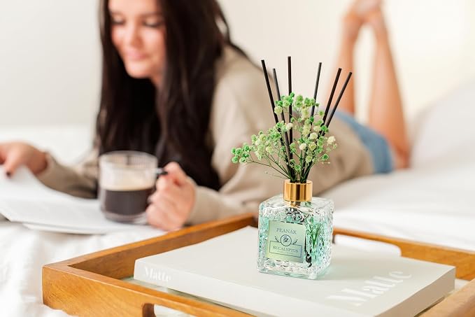 PEANÄK Set of 2 - Eucalyptus Mint Fragrance Oils - Reed diffusers 6.7oz (200ml) 2 Pack of Long Lasting Scents for Home & Office,Living Room & Bathroom Shelf Decor and Gifts
