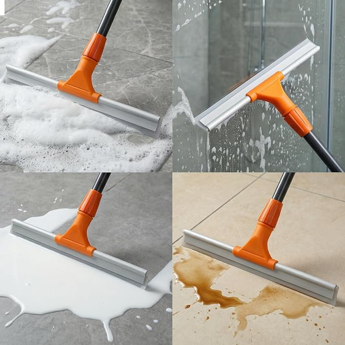 CLEANHOME Silicone Floor Squeegee for Shower Glass, Floor, and Garage | Heavy-Duty Pet Hair Remover, Bathroom Tile Cleaner, Window Wiper - Flexible, No Streaks, Compact Storage