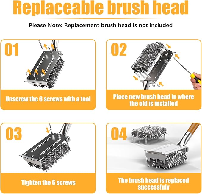 HOUSE AGAIN Grill Brush and Scraper Bristle Free with Dual Grip, 304 Stainless Steel Food-Grade Brush Head, Outdoor Grill Cleaning Brush Safe BBQ Grill Accessories Cleaner for Porcelain/Weber/Charcoal