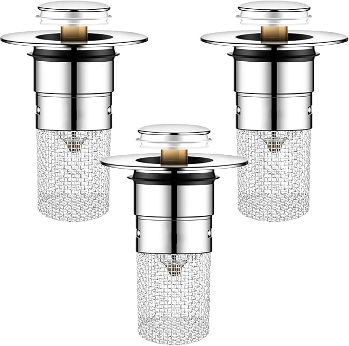 3Pcs Bathroom Sink Drain Strainer Hair Catcher, Stainless Steel Drain Stopper, Stainless Steel Floor Filter for Bathroom Sink Stopper Replacement