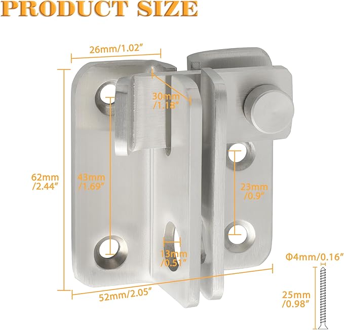 Alise Flip Latch,Gate Latches Slide Bolt Latch Safety Door Lock Catch for Barn Cabinet Pet Cage Fence Bathroom Garage Window,Heavy Duty Stainless Steel Gate Hardware Locks,Brushed Nickel MS3006R-LS