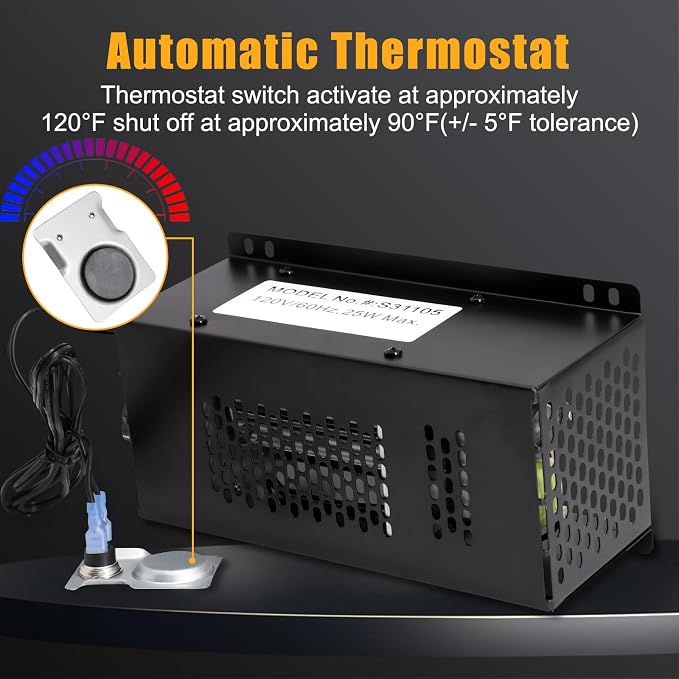 Criditpid PBAR-2427 Fireplace Blower Fan with Thermostat for Pleasant Hearth Vent Free Stove or Wood Burning Stoves, Speed Variable Blower for GHP Group VFS2-PH30DT, VFS2-PH20DT, VFS-PH20DT Fireplace.