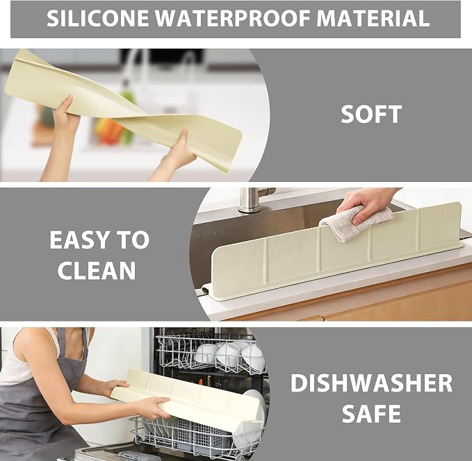 29Inch Sink Splash Guard – Extended Length & Tall Silicone Kitchen Sink Splash Guard with Overhang Drainage Design & Strong Suction Cups for Countertop(White, 29''x3.5'')