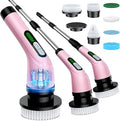 Highyes Electric Spin Scrubber for Bathroom, Upgrated Powerful IPX7 Waterproof Shower Scrubber with Extendable Long Handle A10D (Pink) | IPX7 Waterproof Shower Scrubber with Extendable Long Handle，Bathroom Cleaning Scrubber with 7 Reusable Brush Heads
