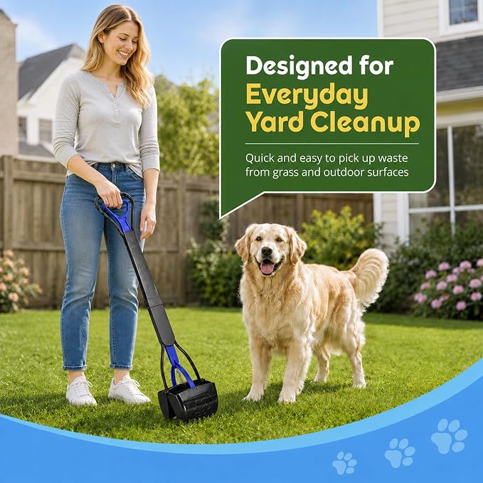 31inch Large Pooper Scooper for Dogs with Long Handle, Sturdy & Durable, Not Easy to Break, Lightweight & Easy to Use, Easy to Pick Up from Grass and Gravel | Less Bend Down, One-hand Operate Pick up for all Surface, Heavy Duty Poop Scooper for Large M...