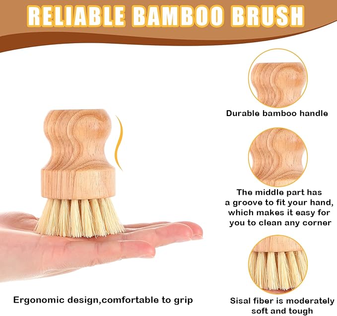 Nuenen 50 Packs Bamboo Dish Scrub Brushes Wooden Scrubbers Set Kitchen Dishwashing Scrubber with Natural Sisal Bristles for Iron Pot Pan Sink