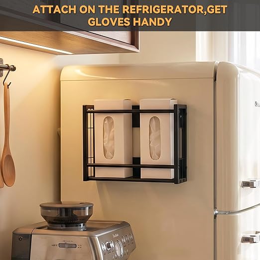 2 Pack Magnetic Glove Holder, Wall Mount Metal Dispenser Holds | Dual installation ways: magnetic adsorption & wall drilling mount; Sturdy metal construction, rust resistant