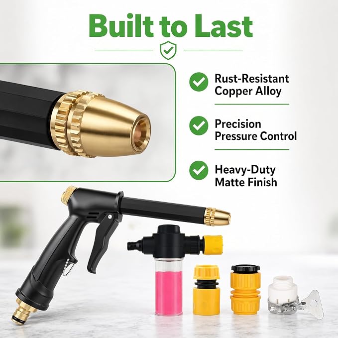 High Pressure Power Washer Wand, 3 Adjustable Spray Heads & Foam Sprayer, Garden Hose Nozzle Attachment for Car Yard Patio Outdoor Cleaning (1)