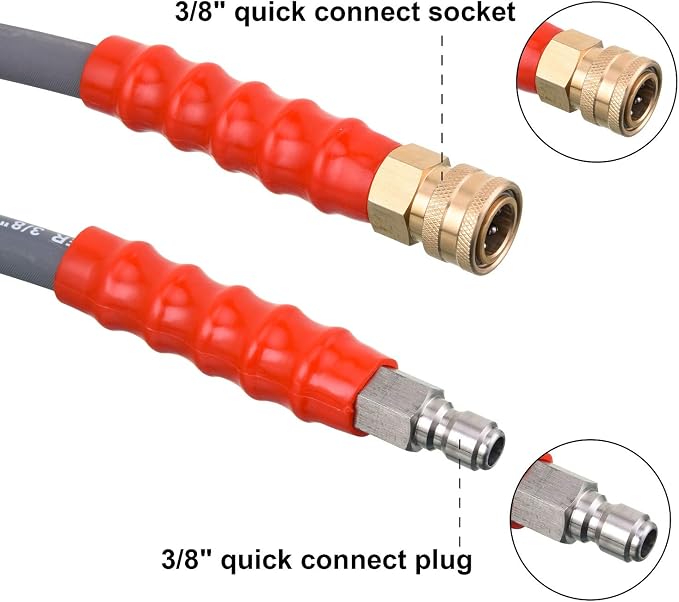 RIDGE WASHER Pressure Washer Hose 50 Feet X 3/8 Inch for Hot and Cold Water, with M22 14 mm to 3/8 Inch Quick Connect, 4000 PSI