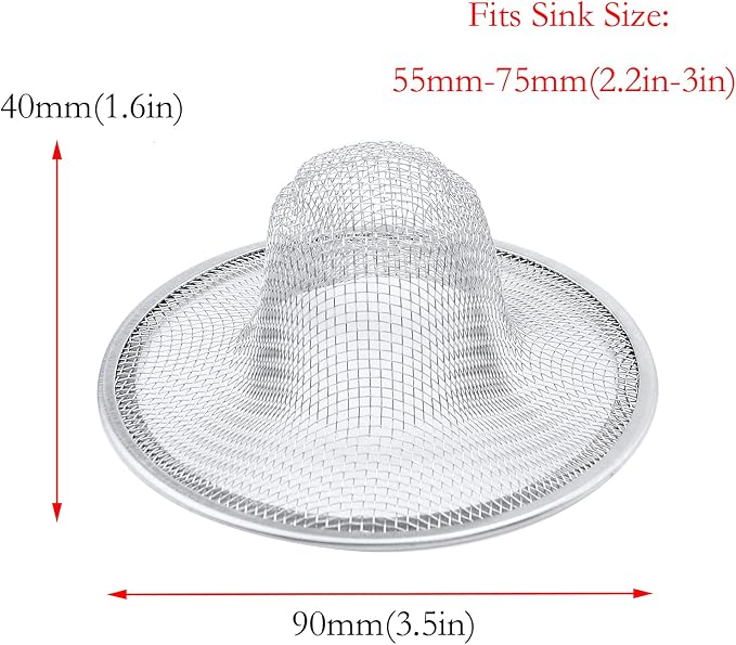 Antrader Kitchen Sink Strainer, Stainless Steel 3.5" Diameter Mesh Round Filter Bathroom Bathtub Wash Basin Garbage Disposal Basket Filter