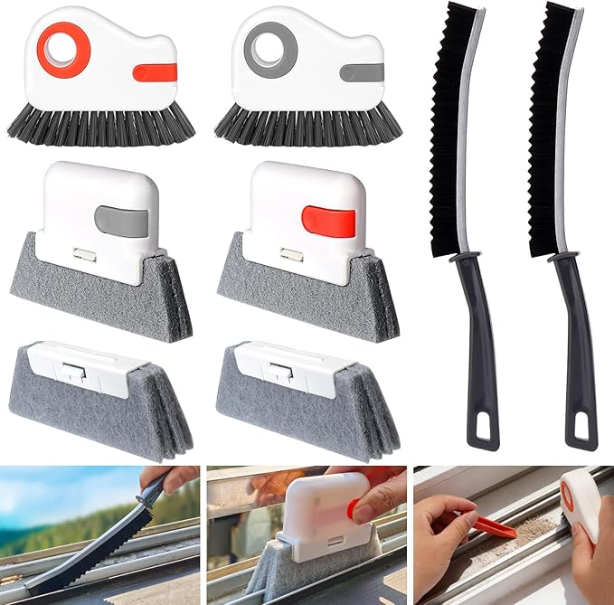 Window Track Cleaning Tools,Window Sill Cleaner Tool Kit,8 Pcs | Sliding Door Track Cleaner,Groove Crevice Seal Cleaning Brush for Tile Lines/Shutter/Car Vents/Air Conditioner/Keyboard
