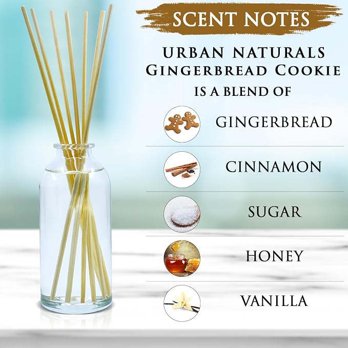 Reed Diffuser Set, Gingerbread Cookie - Bathroom Shelf Décor | Warm Vanilla, Nutmeg, Cinnamon & Ginger, Made in the USA