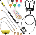 24 FT Telescoping Pressure Washer Wand Extension, Aluminum Power Washer Extension Wand with Brush Head, 7 Nozzle Tips, 3 Adapters & Support Harness, Gutter Cleaning Tools for 2 Story House
