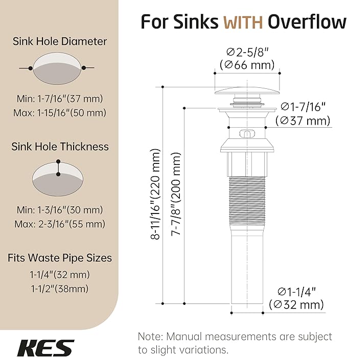 KES Bathroom Sink Drain with Detachable Hair Catcher Basket, Pop Up Drain Stopper with Overflow Anti-Clogging Vanity Vessel Sink Drain, Polished Chrome 2 Pack 304 Stainless Steel, S2013A-CH-P2