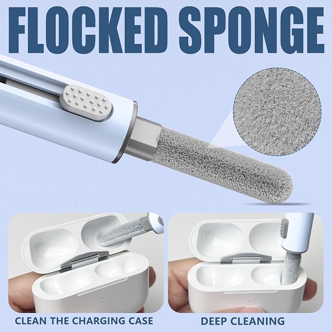 Inesore Multi Cleaning Kit for AirPods & All Bluetooth Earbuds (Blue) | 3-in-1 Design with Brush,Sponge & Metal Tip, Airpod Cleaning, Phone Cleaner, Earbud Cleaning, Electronic Device Cleaning Tool