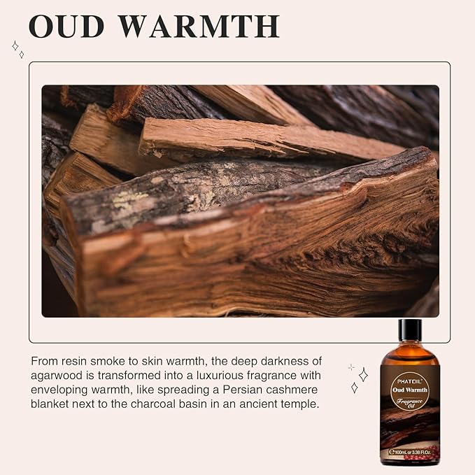 PHATOIL Oud Warmth Fragrance Oil for Diffuser Aromatherapy 3.38FL.OZ | Long Lasting Scented Oils For Humidifier, Air Freshener, DIY Soap Candle, Scent Project Making, Aroma Oil for Home Freshening